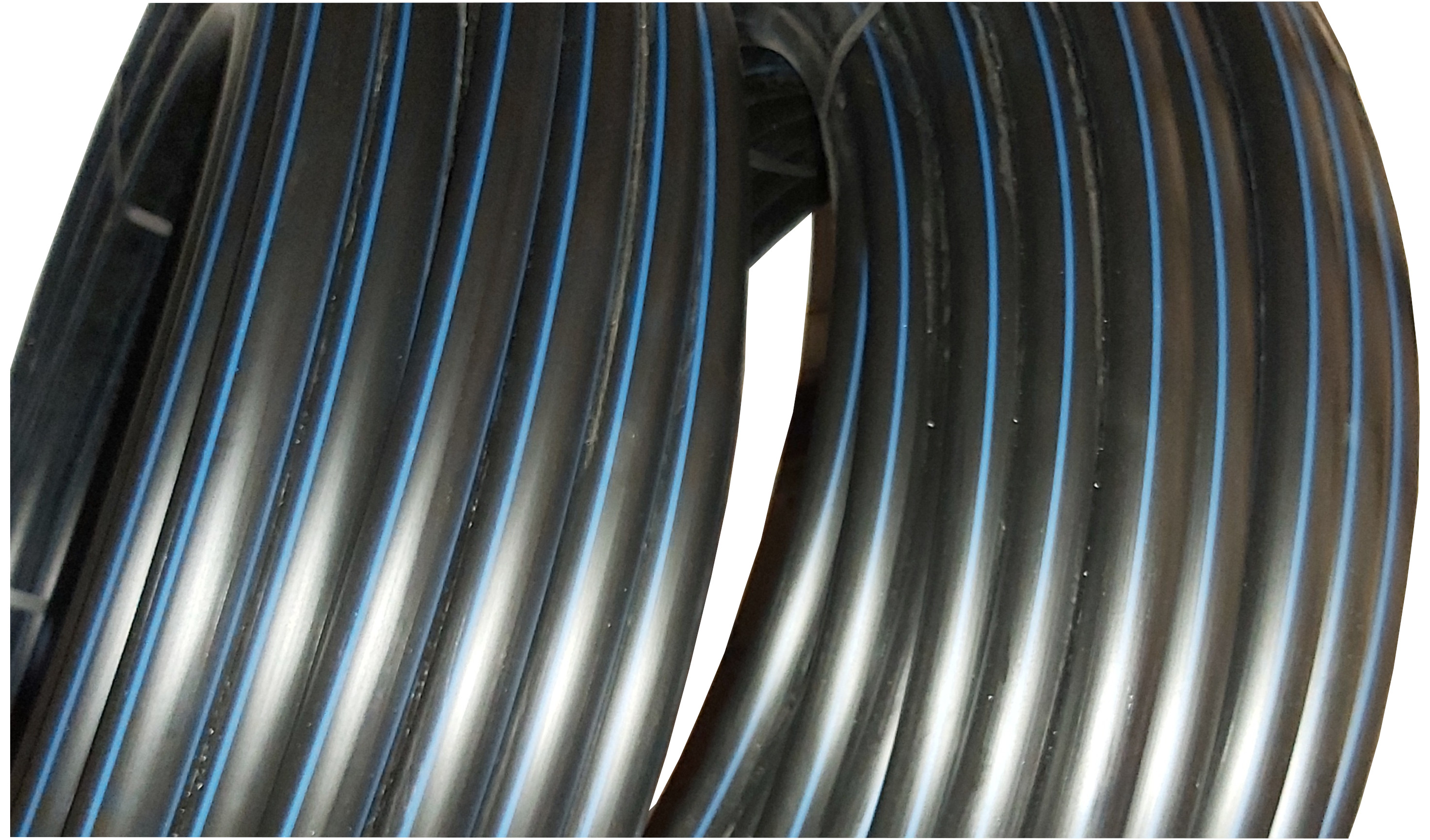 (Bild für) 100 m PE-HD-Rohr 25mm AD 3/4" ID PN 16 schwarz/blaue Streifen